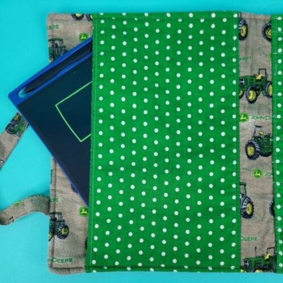 Handmade John Deere Tractor Travel Hanging Bag Green & White Polka Dot Accents - Picture 3 of 7